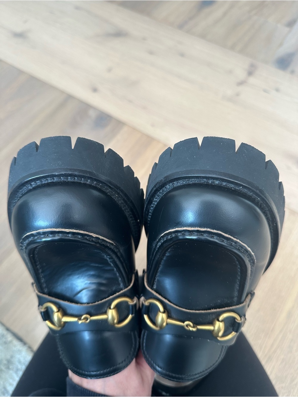 Gucci Black Leather Horsebit Loafers with Gold Hardware - Picture 6 of 11